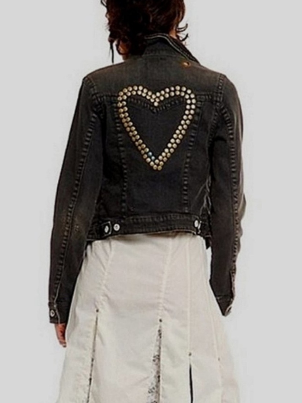 FREE PEOPLE DENIM HEART STUDDED JACKET SZ XS - Picture 2 of 8